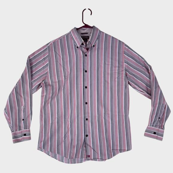 MICHAEL Michael Kors Mens Medium Striped Button Front Shirt 100% Cotton - Picture 1 of 6